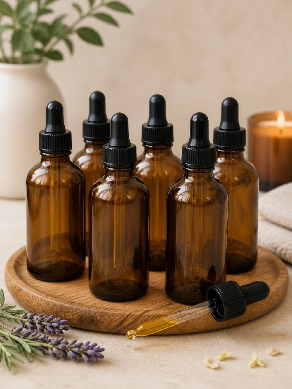 Amber Glass Dropper Bottles 4 oz Set of 6 Apothecary Essential Oil Bottles